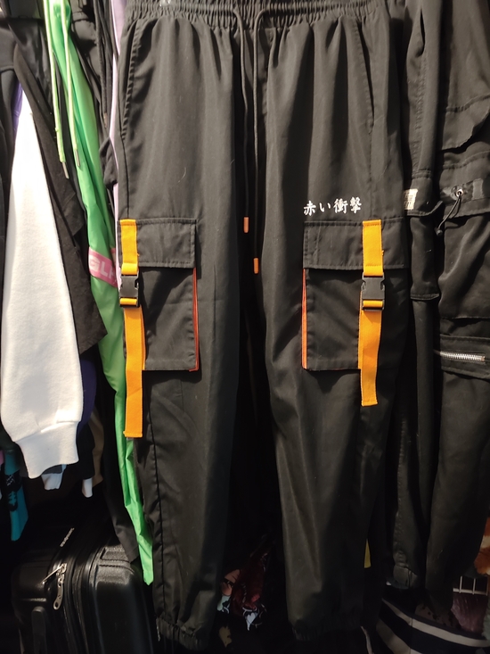 Other - Black Cargo Jogger Pants with Orange Strap Detail